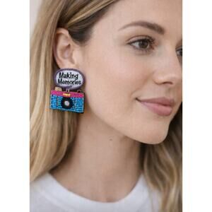 Kay Lee Making Memories Camera Beaded Earrings New